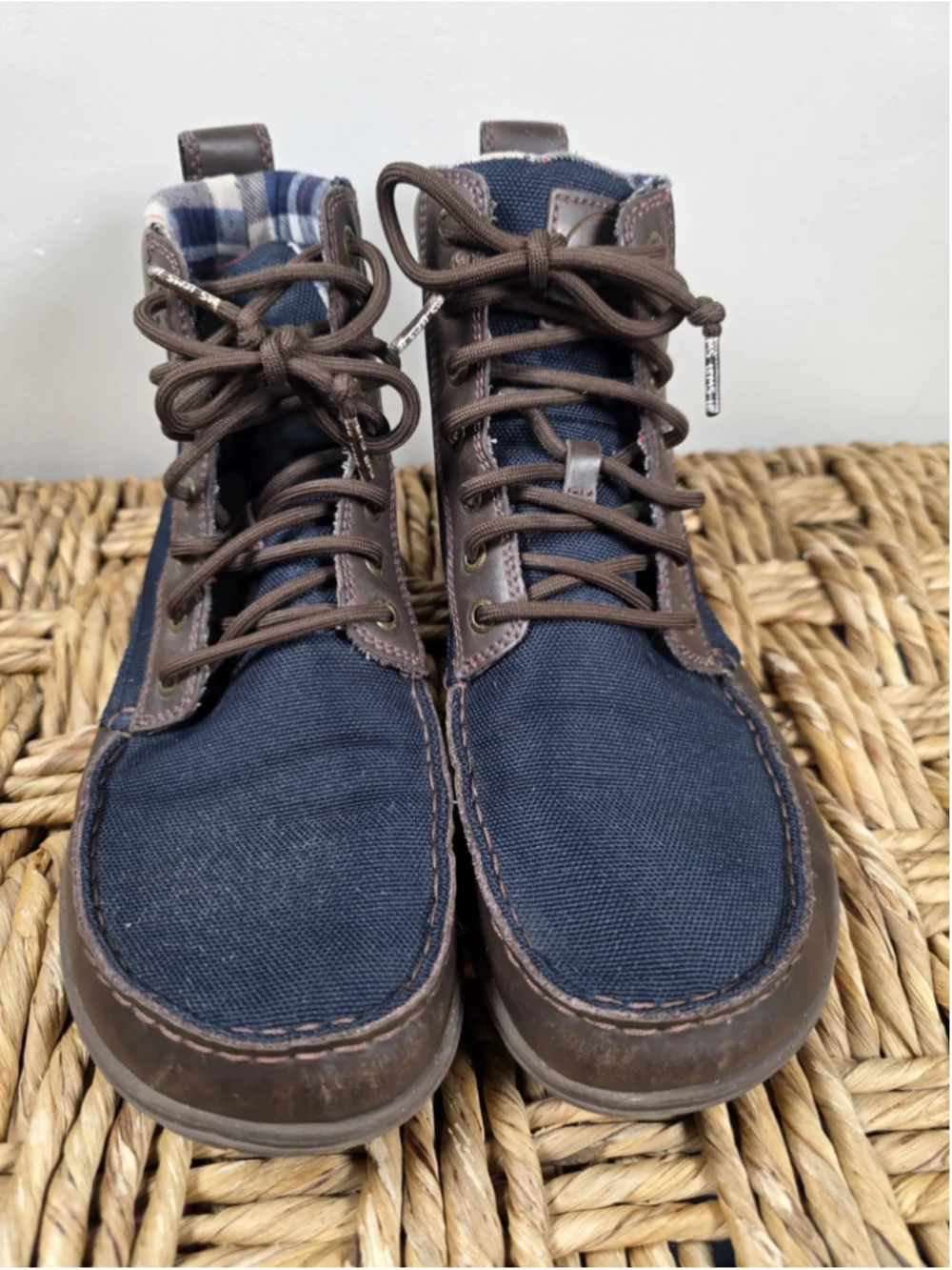 Lems Boulder Boot Navy Stout Minimalist Barefoot Leather Canvas Boots M 9 W 10.5
